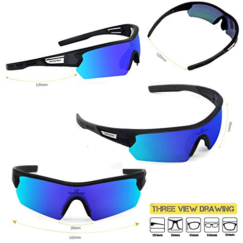 Gafas Ciclismo Polarizadas con 5 Lentes Intercambiables Gafas de Sol Deportivas Antivaho Antireflejo Anti Viento y UV Adaptadas a Deporte Carrera Running Bicicleta MTB para Hombre y Mujer (Azul)