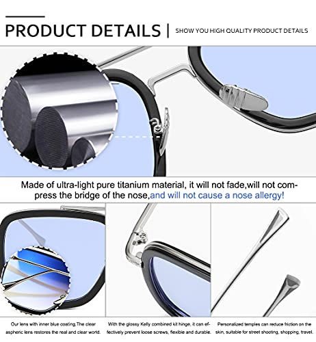 Gafas de sol retro Gafas de sol cuadradas Tony Stark Gafas de sol con montura de metal para hombres Mujeres Gafas de sol Downey Tamaño 1: 1
