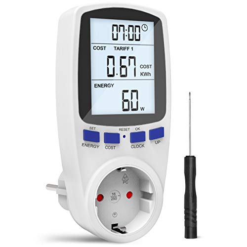 Gafild Medidor de consumo de corriente del medidor de energía, Monitor Contador de Electricidad con Pantalla LCD Retroiluminada, protección contra sobrecarga (Multi-rate)