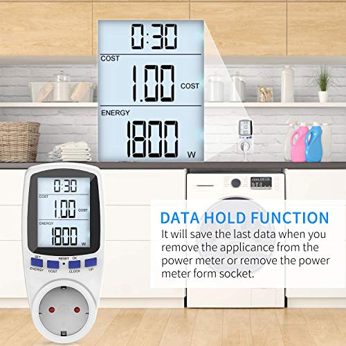 Gafild Medidor de consumo de corriente del medidor de energía, Monitor Contador de Electricidad con Pantalla LCD Retroiluminada, protección contra sobrecarga (Multi-rate)