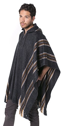 Gamboa - Poncho Peruano de Alpaca con Capucha Poncho para Hombre Poncho Rústico