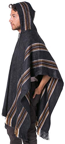 Gamboa - Poncho Peruano de Alpaca con Capucha Poncho para Hombre Poncho Rústico