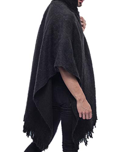 Gamboa- Poncho rústico de Alpaca de Origen Peruano con Capucha para Hombre Lana de Alpaca con Cuello en V