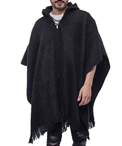 Gamboa- Poncho rústico de Alpaca de Origen Peruano con Capucha para Hombre Lana de Alpaca con Cuello en V