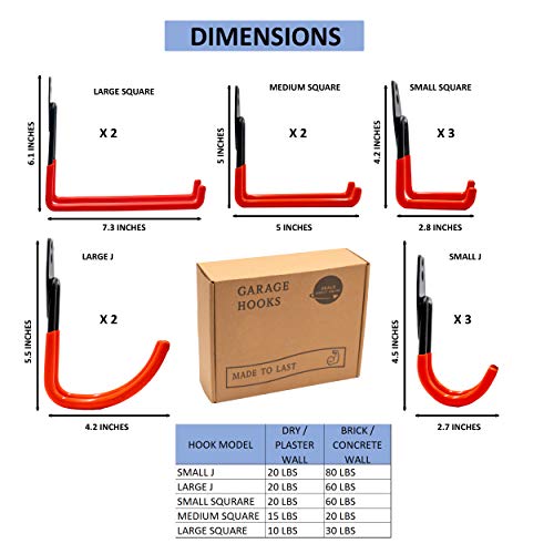 Ganchos de garaje multiusos resistentes para escalera, bicicleta, cobertizo, almacenamiento de herramientas eléctricas, ganchos de pared, 8, 10 y 12 por Dealsdirectonline (12)