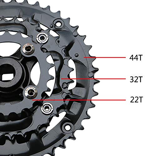 GANOPPER - Bielas para bicicleta MTB 44T, piñón delantero de 3 velocidades, biela de una sola cara, cuadrada 9S, rojo