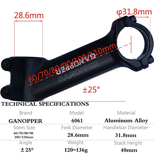 GANOPPER Potencia para bicicleta de montaña 31.8 (31,8 mm x 60 mm)