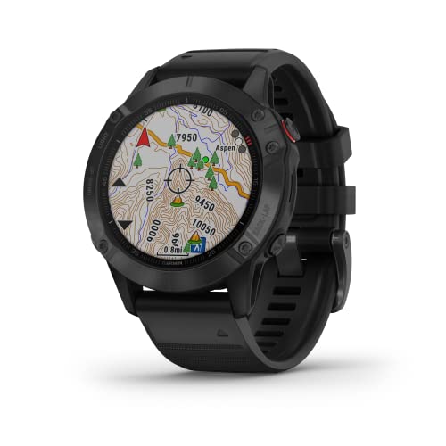 Garmin Fenix ​​6X Pro - Reloj GPS multideporte definitivo 51mm, funciones de mapeo, música, monitoreo de ritmo ajustado por grado y sensores de pulso, negro con banda negra