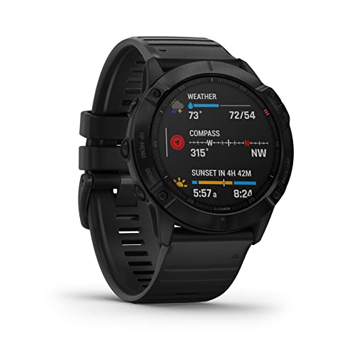 Garmin Fenix ​​6X Pro - Reloj GPS multideporte definitivo 51mm, funciones de mapeo, música, monitoreo de ritmo ajustado por grado y sensores de pulso, negro con banda negra