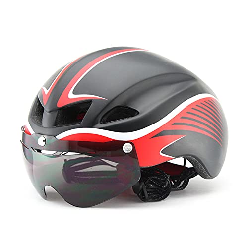 Gbike Casco para Bicicleta TT con Gafas, Ciclismo de Ruta Casco Deportivo de Seguridad Montar Hombres Mujeres Carreras En el Molde Casco de triatlón de contrarreloj,H