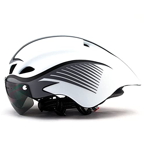 Gbike Casco para Bicicleta TT con Gafas, Ciclismo de Ruta Casco Deportivo de Seguridad Montar Hombres Mujeres Carreras En el Molde Casco de triatlón de contrarreloj,H