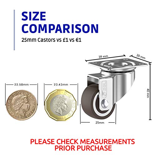 GBL Ruedas para Muebles Pesados con 2 Freno + Tornillos - 25mm Hasta 40kg - 4 Rueda que No Dejan Marcas de Alta Resistencia - Ruedas Giratorias Pequeñas para Palets Engomadas