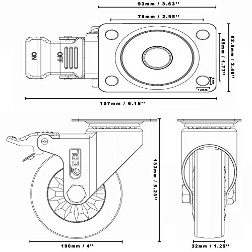 GBL Ruedas para Muebles Pesados con 4 Freno + Tornillos - 100mm Hasta 600kg - 4 Rueda que No Dejan Marcas de Alta Resistencia - Ruedas Giratorias Grandes para Palets Engomadas