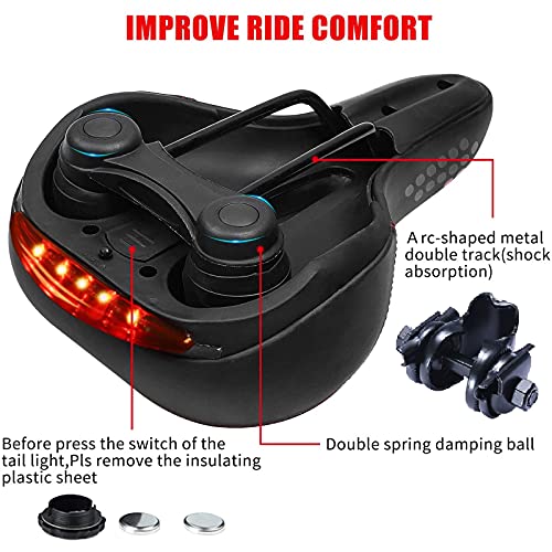 GCBTECH Sillín de bicicleta de gel, cómodo asiento ancho para hombre y mujer, sillín suave con abrazadera de sillín para bicicleta de montaña de color negro