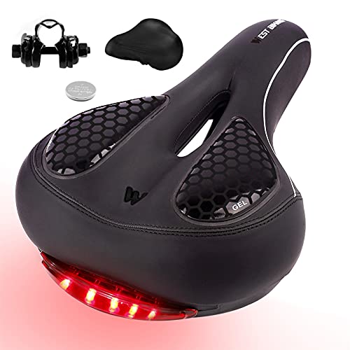 GCBTECH Sillín de bicicleta de gel, cómodo asiento ancho para hombre y mujer, sillín suave con abrazadera de sillín para bicicleta de montaña de color negro