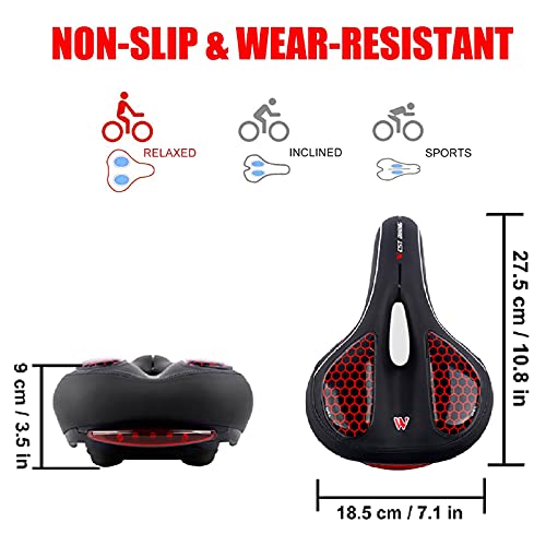 GCBTECH Sillín de bicicleta de gel, cómodo asiento ancho para hombre y mujer, sillín suave con abrazadera de sillín para bicicleta de montaña de color negro