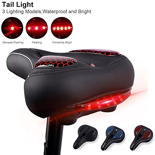 GCBTECH Sillín de Bicicleta Gel cómodo con LED luz Trasera, Asiento de Bici Antiprostático Impermeable y Transpirable para Hombre y Mujer para Carretera, MTB, Montaña, Urbana, Ciudad. azúl