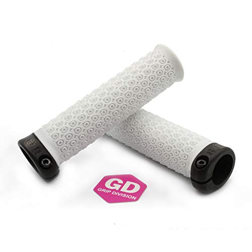 GD Grip Division ® Puños para manillar de bicicleta de montaña, ultraligeros, con cierre de bloqueo, color blanco