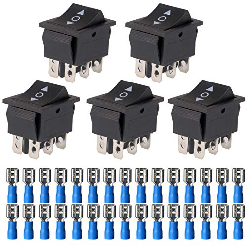 Gebildet 5pcs 250 V-110 V-36 V-24 V-12 V/10A DPDT 6 Pines 3 Posiciones ON/Off/ON Autoblocante Interruptor Basculante Negro (30pcs Conectores de Terminales de Cable)