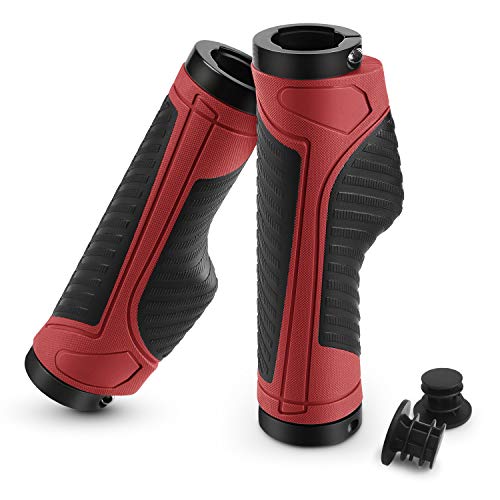 GeeRic Puños Bicicleta, Puños MTB Ergonomicos Antideslizante Caucho Montaña Silicona Puños Manillar, para Bici de Montaña MTB BMX con Mango de Diámetro 22mm Rojo