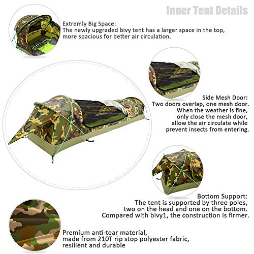 GEERTOP Tienda de campaña Bivy 2, Unisex, Camouflage, for 1 Person