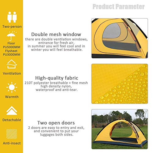 GEERTOP Tienda de campaña para 2 Personas, 4 Estaciones Impermeable Doble Capa Tienda de Camping para Caza, Senderismo, Escalada, Viajes, fácil configuración