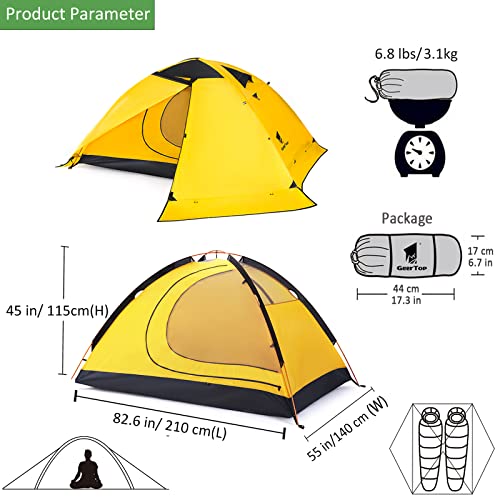 GEERTOP Tienda de campaña para 2 Personas, 4 Estaciones Impermeable Doble Capa Tienda de Camping para Caza, Senderismo, Escalada, Viajes, fácil configuración