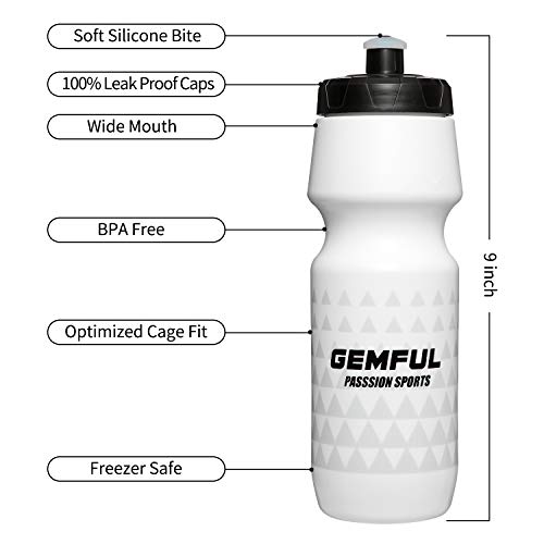 GEMFUL Botella de Agua Ciclismo Deportiva Sin BPA 750ml 2 Unidades (Negro+Blanco)