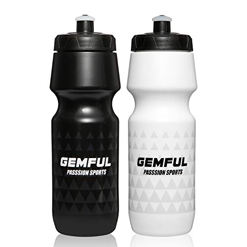GEMFUL Botella de Agua Ciclismo Deportiva Sin BPA 750ml 2 Unidades (Negro+Blanco)
