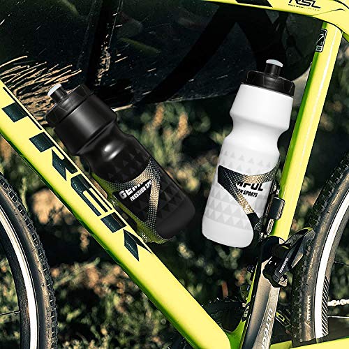 GEMFUL Botella de Agua Ciclismo Deportiva Sin BPA 750ml 2 Unidades (Negro+Blanco)