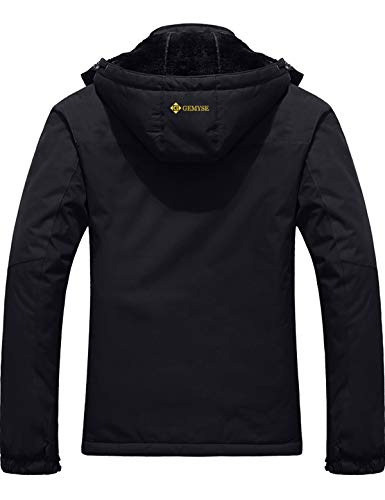 GEMYSE Chaqueta de Esquí Impermeable de Montaña para Hombre Abrigo de Invierno de Lana Antiviento con Capucha (Negro,L)