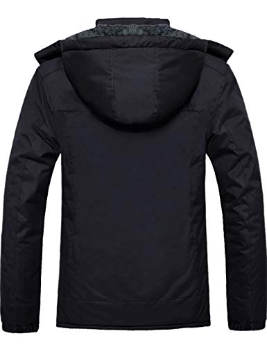 GEMYSE Chaqueta de Esquí Impermeable de Montaña para Hombre Abrigo de Invierno de Lana Antiviento con Capucha (Negro,XL)