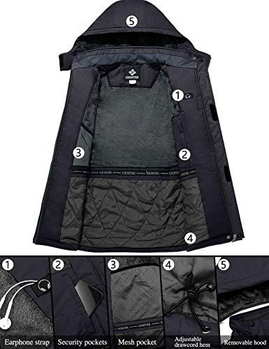 GEMYSE Chaqueta de Esquí Impermeable de Montaña para Hombre Abrigo de Invierno de Lana Antiviento con Capucha (Negro,XL)