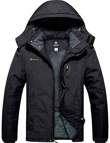 GEMYSE Chaqueta de Esquí Impermeable de Montaña para Hombre Abrigo de Invierno de Lana Antiviento con Capucha (Negro,XL)