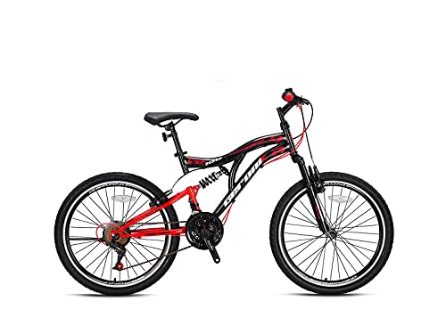 Geroni FCX 100 - Bicicleta de montaña Fully de 21 velocidades, 20", 24", 26", para niño y hombre, color negro y rojo