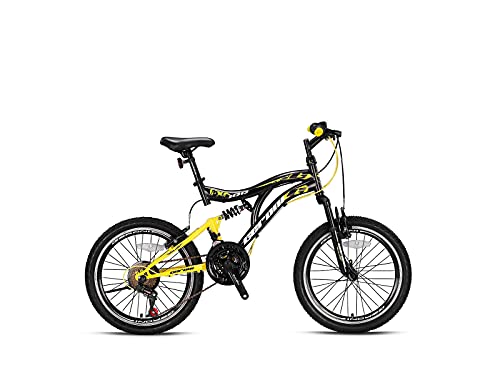 Geroni FCX 100 Fully - Bicicleta de montaña (21 marchas, 20", 24", 26"), color negro y amarillo