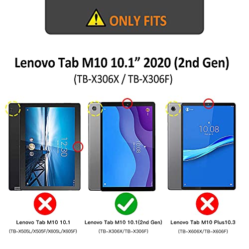 Gerutek Funda Lenovo Tab M10 HD 10.1 (2nd Gen) TB-X306X / TB-X306F, Carcasa Rugosa con Soporte Rotación, Correa Mano/Hombro, Resistente Antichoque Funda para Smart Tab M10 HD 2ª generación 10.1 Negro
