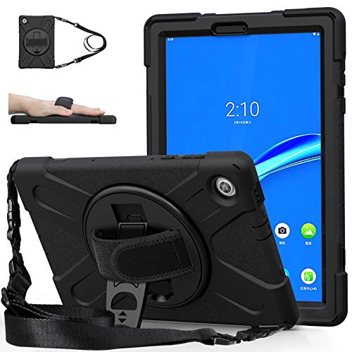 Gerutek Funda Lenovo Tab M10 HD 10.1 (2nd Gen) TB-X306X / TB-X306F, Carcasa Rugosa con Soporte Rotación, Correa Mano/Hombro, Resistente Antichoque Funda para Smart Tab M10 HD 2ª generación 10.1 Negro