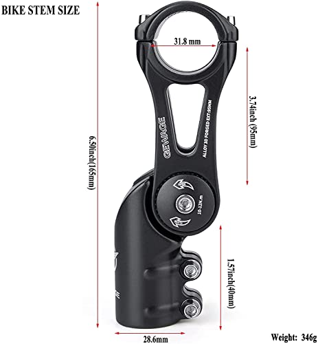 GEWAGE Enganche Manillar -130 Grados Conexión Manillar MTB-75 mm 95 mm 130 mm Manillar Stelo Riser para 31,8 (1-1/4") Manillar Adecuado para la mayoría de Bicicletas de montaña (XT-A825D-95)