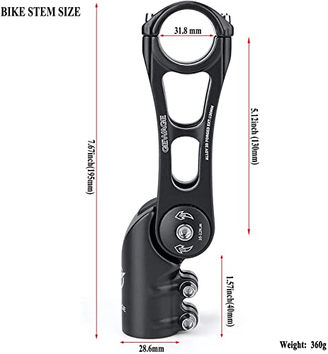 GEWAGE Enganche Manillar -130 Grados Conexión Manillar MTB-75 mm 95 mm 130 mm Manillar Stelo Riser para 31,8 (1-1/4") Manillar Adecuado para la mayoría de Bicicletas de montaña (XT-A825D-95)