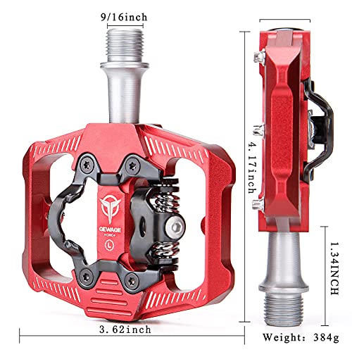 GEWAGE Pedales de bicicleta SPD, pedales de bicicleta de montaña, pedales de dos lados SPD, plataforma ancha antideslizante con 3 rodamientos, pedales ligeros de aluminio de 9/16 pulgadas