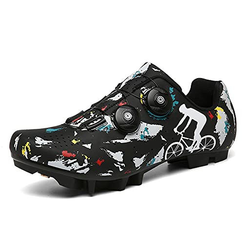 GGBLCS Zapatilla De Ciclismo Montaña para Hombre, Calzado De Bicicleta De Carretera Mujer Suela De Carbono Antideslizantes Transpirables para Carretera Montaña,Black MTB,42 EU