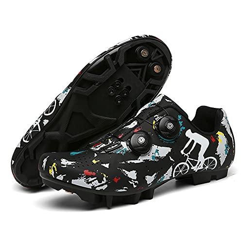 GGBLCS Zapatilla De Ciclismo Montaña para Hombre, Calzado De Bicicleta De Carretera Mujer Suela De Carbono Antideslizantes Transpirables para Carretera Montaña,Black MTB,42 EU