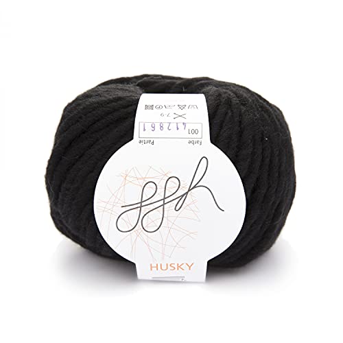 ggh Husky | Mezcla de Lana Virgen - súper voluminosa y Suave - 50g de Lana en Ovillo - Adecuada para Tejer y Hacer Ganchillo | Color 001 - Schwarz