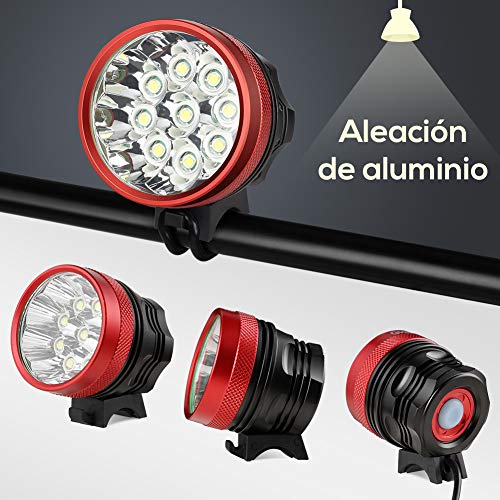 GHB Foco Bicicleta Luces para Bicicleta Impermeable IPX-5 9LED T6 15000LM con Batería y Cargador