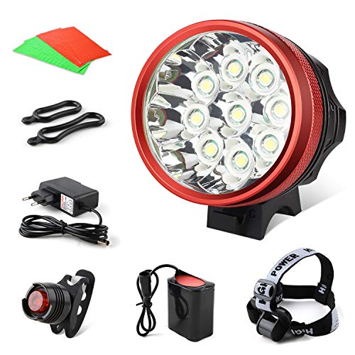 GHB Foco Bicicleta Luces para Bicicleta Impermeable IPX-5 9LED T6 15000LM con Batería y Cargador