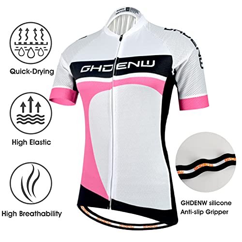 GHDENW Maillot Ciclismo Mujer Manga Corta Secado Rápido con Culotte Ciclismo De Gel 20D,Ropa Ciclismo Mujer para Carrera De Bicicletas