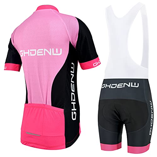 GHDENW Ropa Ciclismo Mujer Secado Rápido para Bicicleta Montaña,Ropa Ciclista Mujer + Pantalones Ciclismo con Baberos con Acolchado De Gel 20D