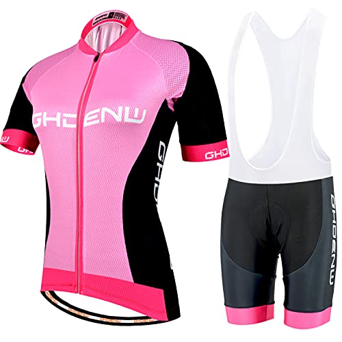 GHDENW Ropa Ciclismo Mujer Secado Rápido para Bicicleta Montaña,Ropa Ciclista Mujer + Pantalones Ciclismo con Baberos con Acolchado De Gel 20D