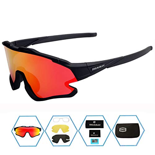 GIEADUN Gafas Ciclismo Polarizadas con 3 Lentes Intercambiables UV 400 Gafas,Corriendo,Moto MTB Bicicleta Montaña,Camping y Actividades al Aire Libre para Hombres y Mujeres TR-90 (Negro)